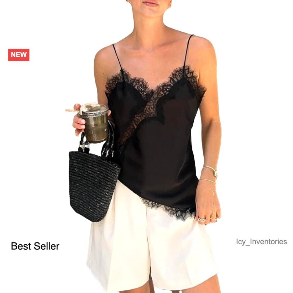 Satin Lace Camisole Slip Dress Y2K Retro Party Clubwear Swing Hem Spaghetti